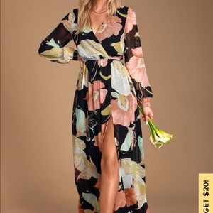 NWT Black floral print maxi with slit!